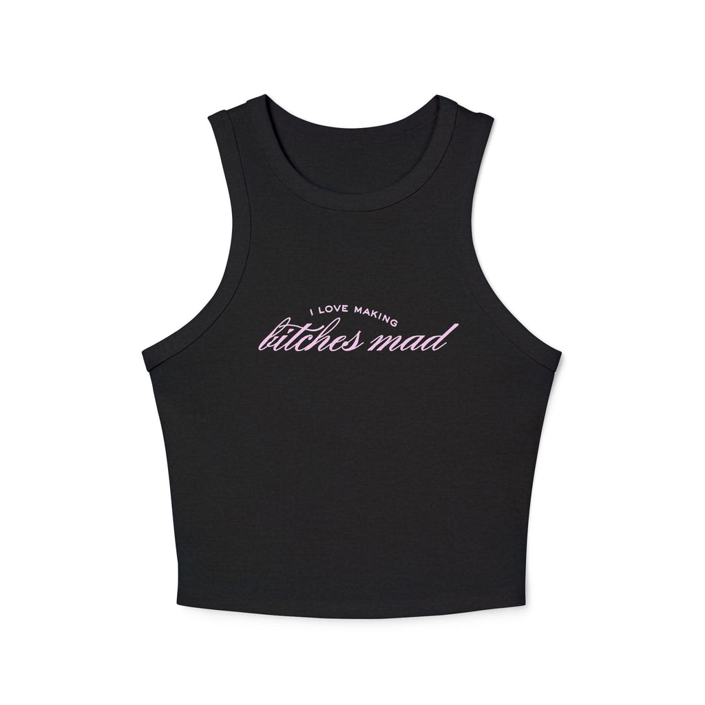 I LOVE MAKING B!TCHES MAD | White Graphic ribbed Crop Top Pink Details