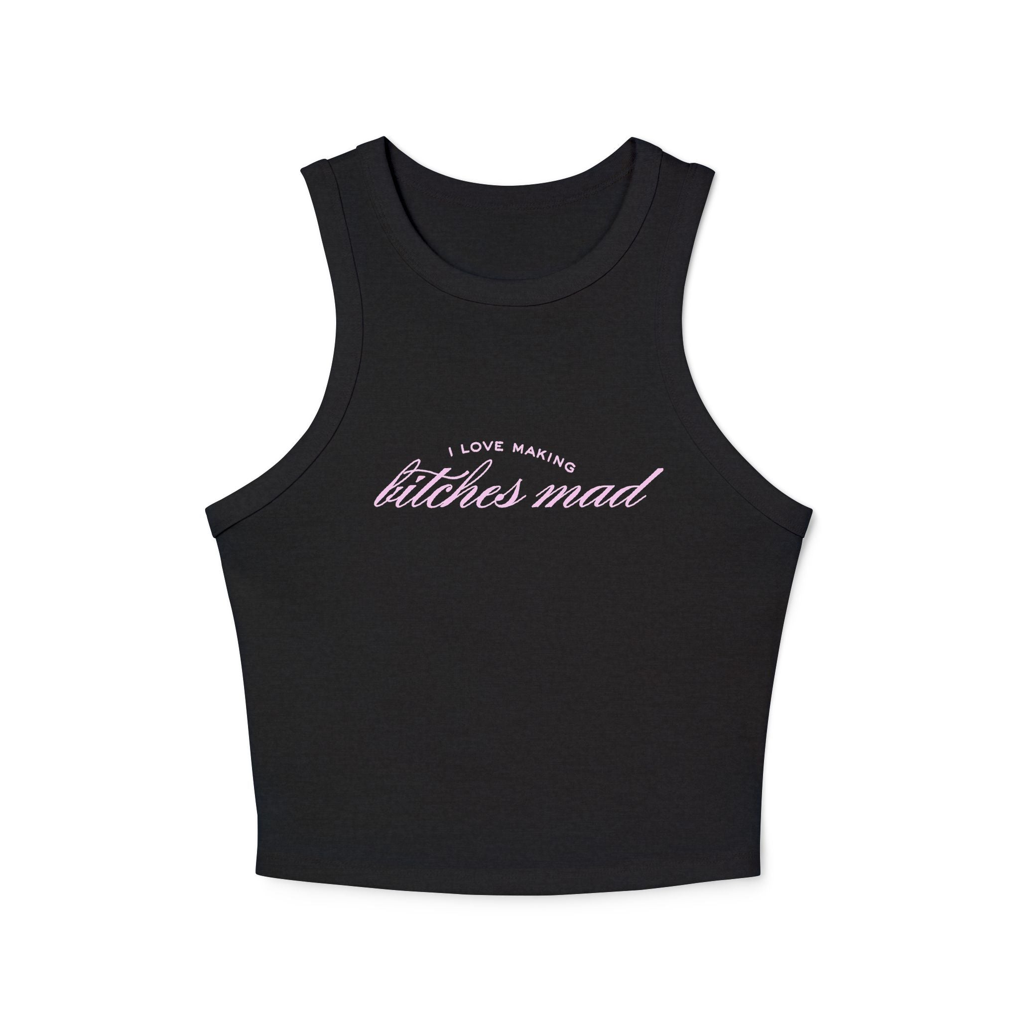 I LOVE MAKING B!TCHES MAD | White Graphic ribbed Crop Top Pink Details