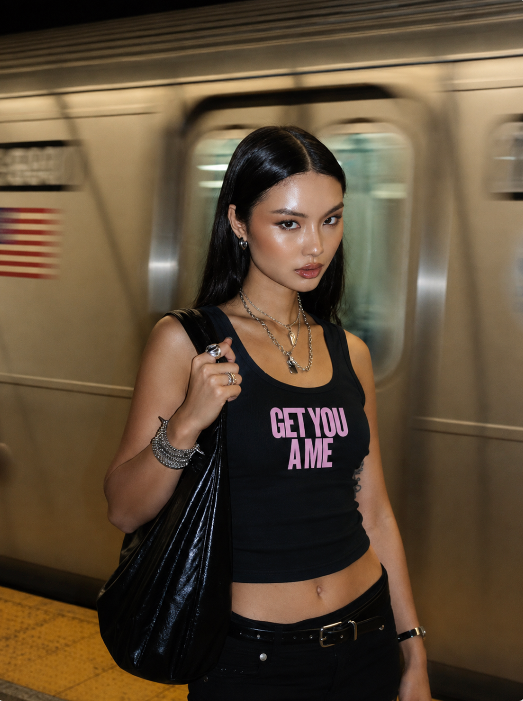 GET YOU A ME Dusty Pink Graphic Racer Tank — Drop 003